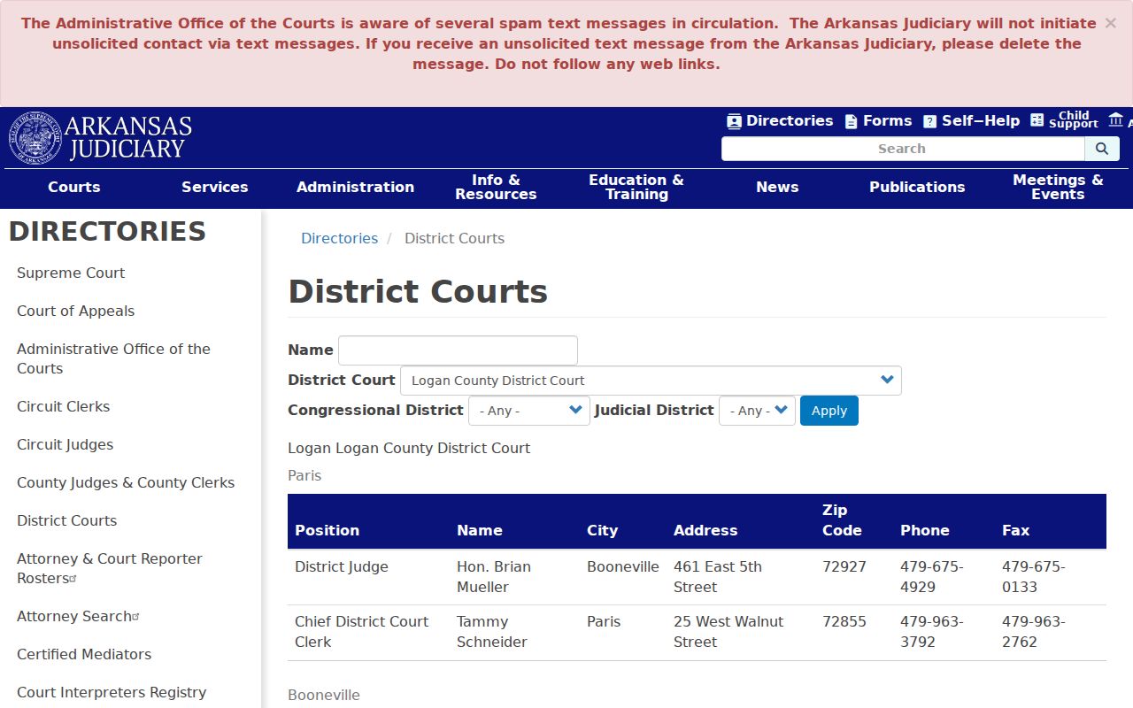 Booneville court records District Court directory