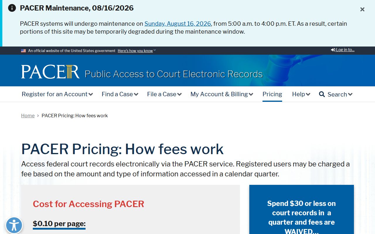 Logan County civil court docket comparison with PACER fees