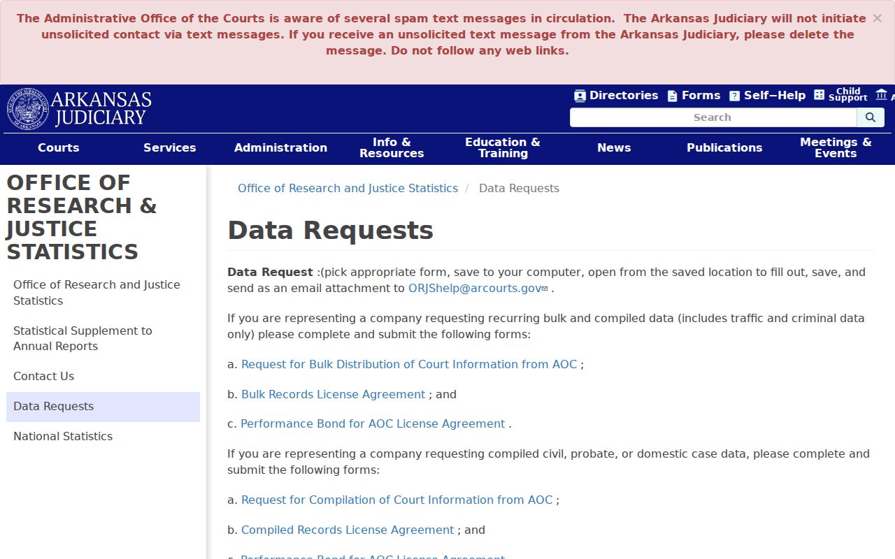 Logan County court case records AOC data request page