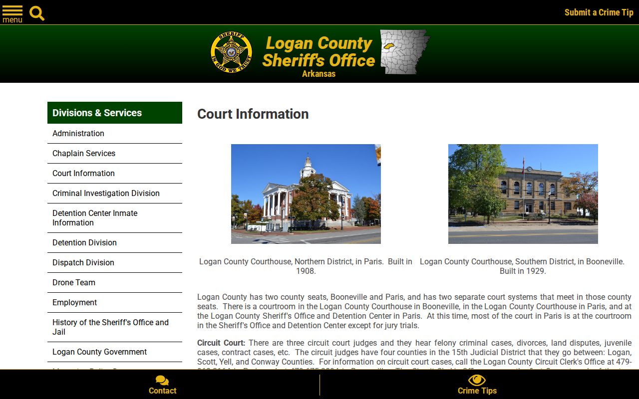 Logan County court docket courthouse and court directory