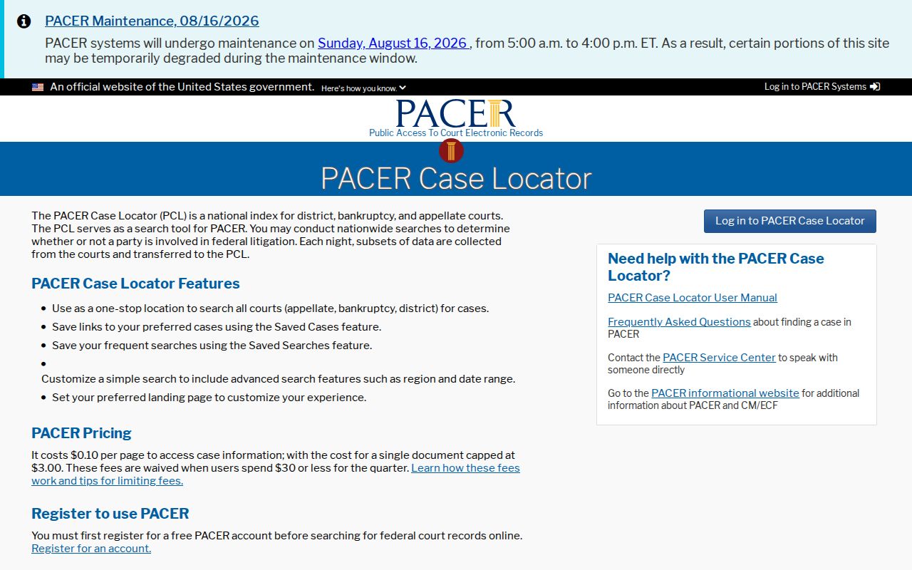 Subiaco court records PACER Case Locator