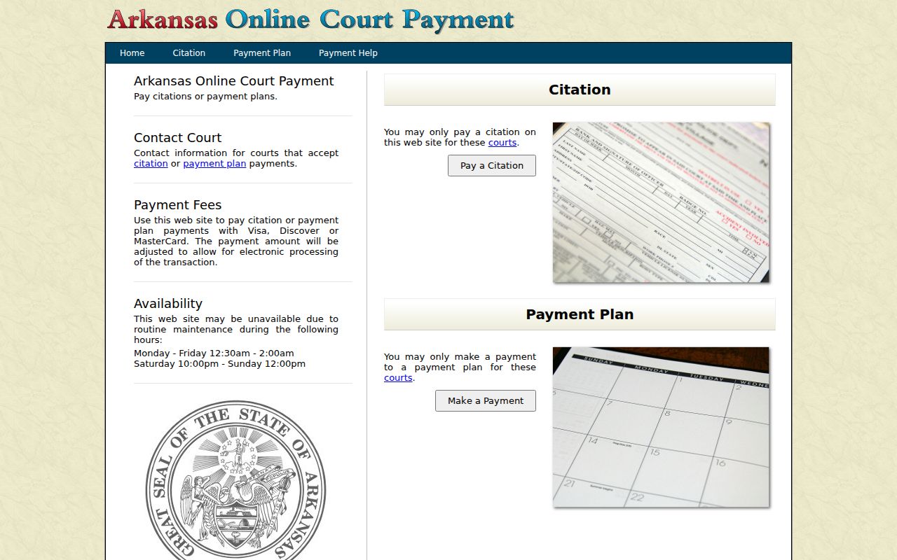 Logan County traffic court records Arkansas Court Payment screen